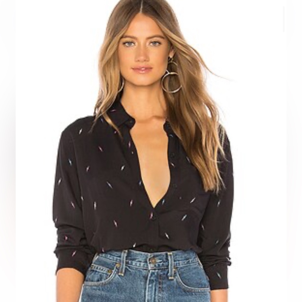 Rails Black Button Down Shirt with Multicolor Accents